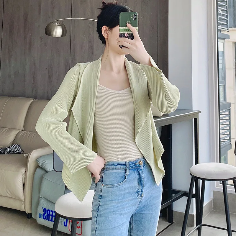 

Jacket Women Spring Autumn All-match Loose Cardigan Elegant Temperament 2021 New Style Niche Lapel Pleated Top Women's Clothing