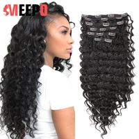 meepo 7 pcs full head clip on synthetic hair 140g clip in hair extension long straight kinky curly natural deep wave brown black