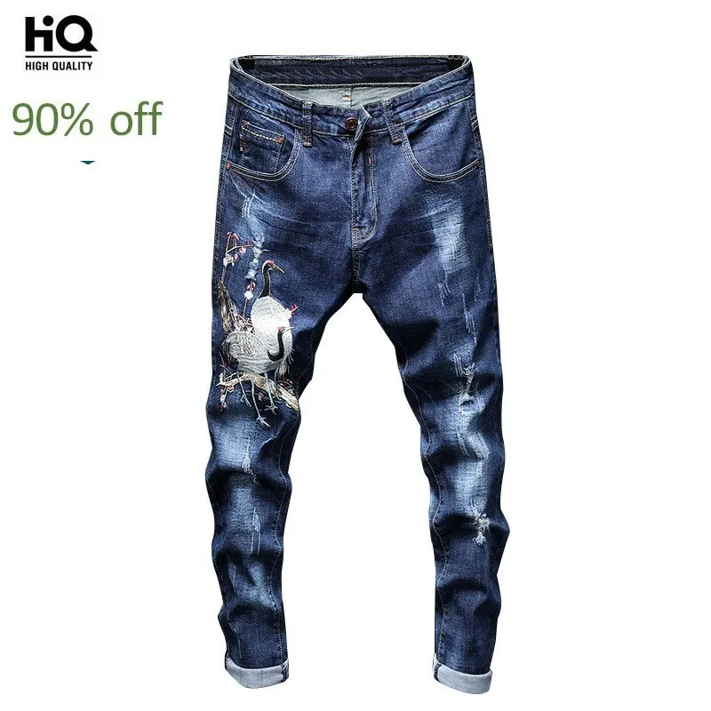 Новинка 2020 дизайнерские джинсы с вышивкой Мужская Уличная одежда хип-хоп дыра