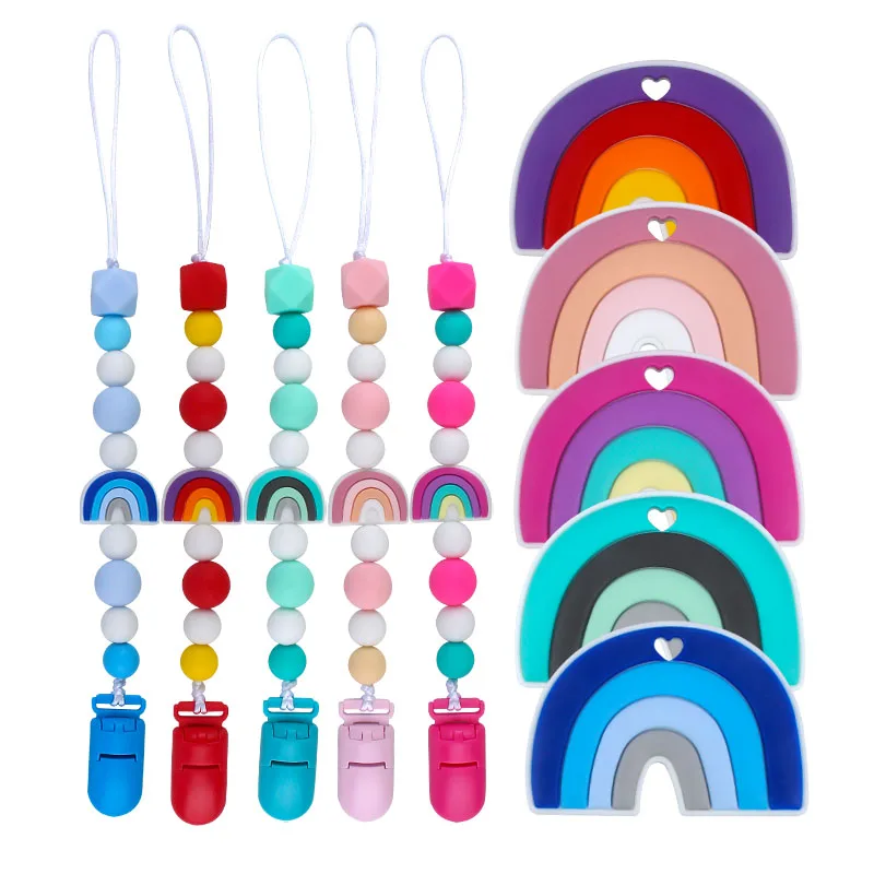 

Rainbow Baby Pacifier Clip Chain Food Grade Silicone Nipple Dummy Clips