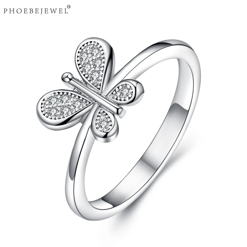 PHOEBEJEWEL Новая серебряная бабочка палец кольца для женщин Рождество День рождения