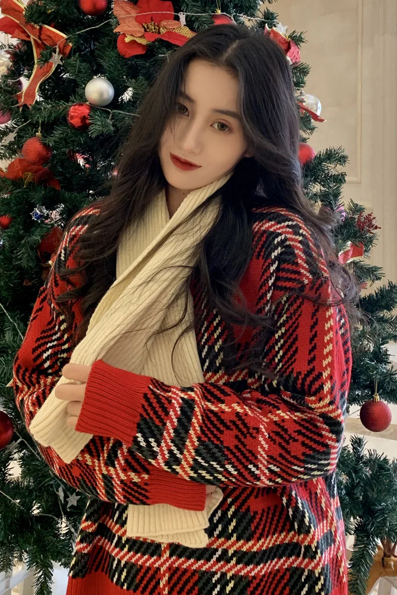 

YAMDI oversized cute jumper loose wool plaid sweater women elegant thick vintage spring winter pullover knitted korean 2020 lady