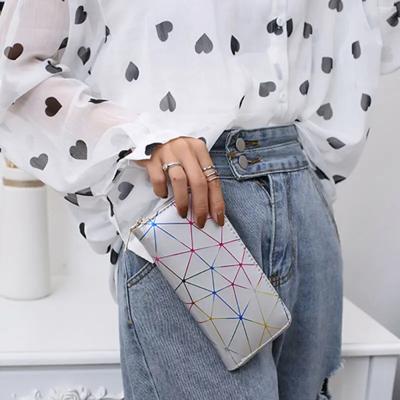 Fashion Women Leather Envelope Clutch Wallet Gradient geometric pattern Long Card Holder Purse Bag Handbag | Багаж и сумки