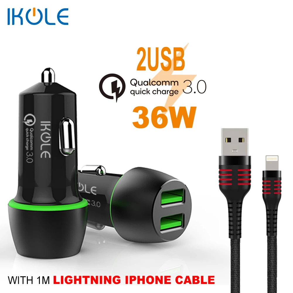 Айкол 36 Вт Dual USB быстрое зарядное устройство QC 3 0 Автомобильное для iPhone Samsung