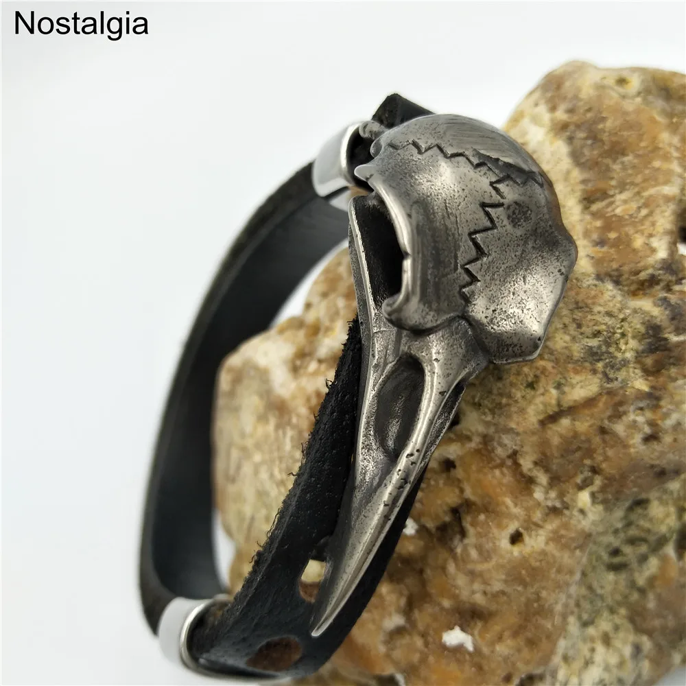 Viking Raven, нержавеющая сталь, Череп, ювелирное изделие, натуральная кожа, Браслет-манжета, Bangels, женские бразильские аксессуары Vikingo, Прямая поставка