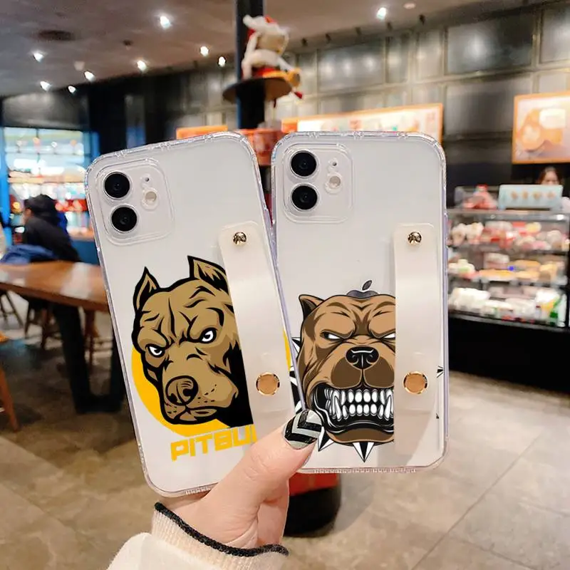 

Pit Bull Lovely Dog Pitbull Phone Case Wrist Strap For iPhone 7 8 11 12 X XS XR MINI Pro Max Plus Hand Band Transparent Clear