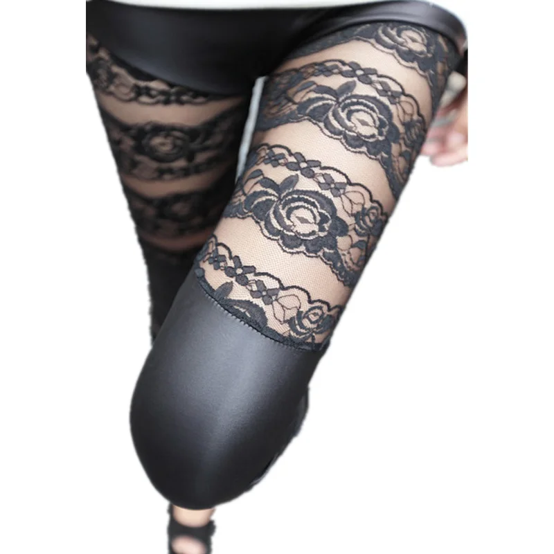 

Сексуальные женские брюки, леггинсы, Модные женские сексуальные кружевные леггинсы из искусственной кожи, леггинсы, модные леггинсы, горяч...