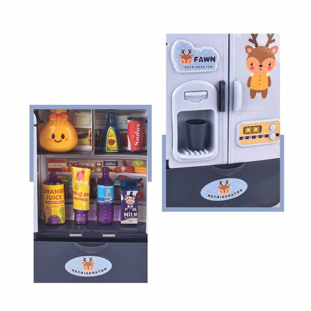 

Kitchen Refrigerator Pretend Play Set Mini Kitchen Simulation Double Door Kitchen Food Puzzle Household Appliances Toy for Kids