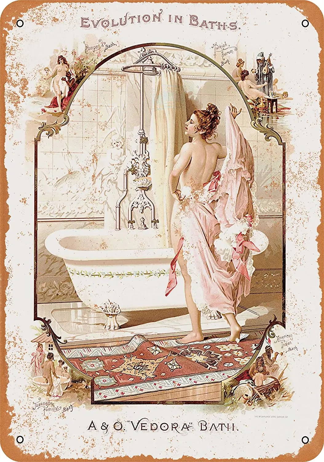 

WallColor 8*12 Metal Sign A&O Vedora Baths Vintage Look