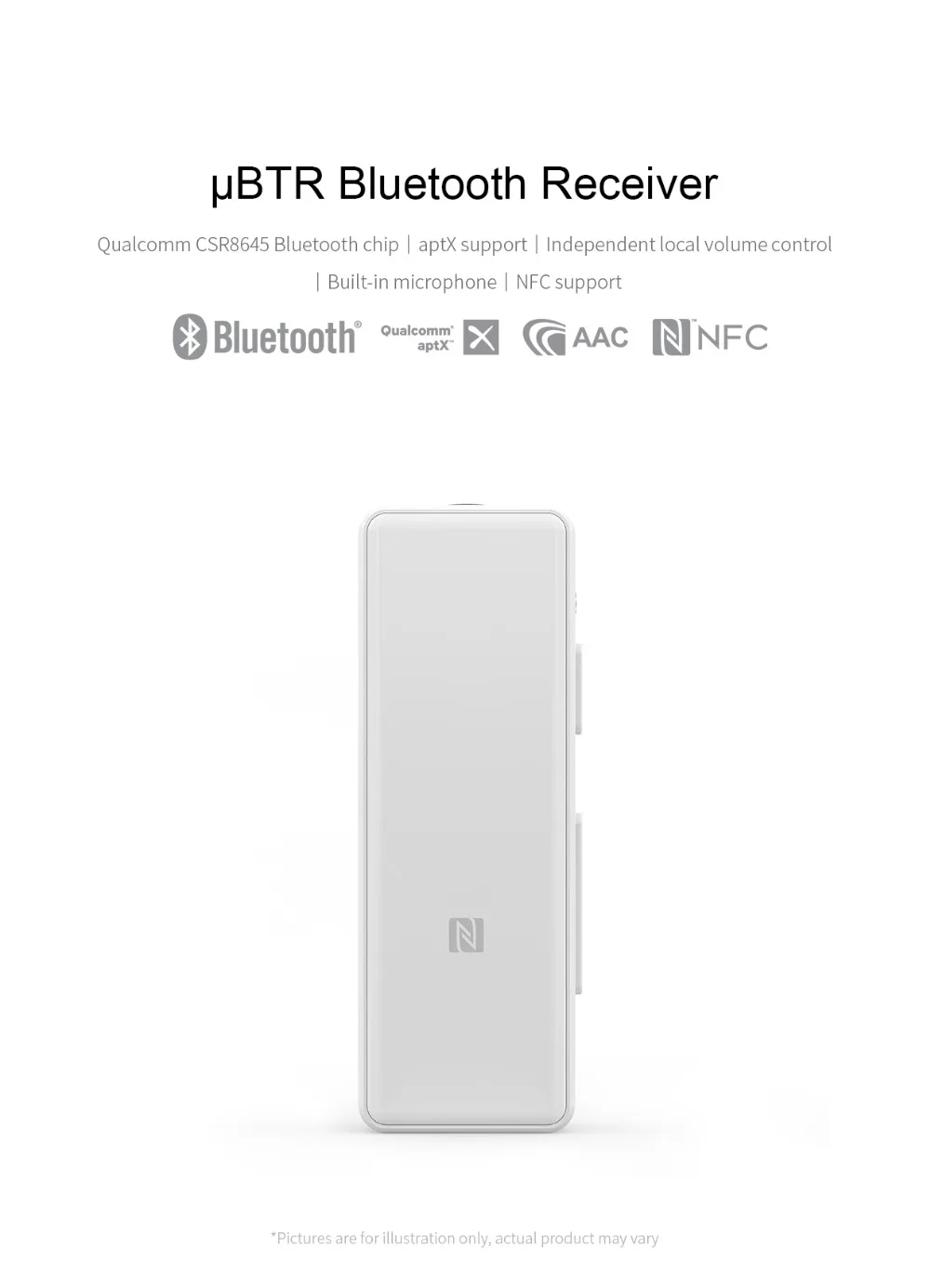 FIIO uBTR CSR8645 Bluertooth приемник усилитель для наушников с самостоятельным локальным регулятором громкости Встроенный микрофон aptX NFC