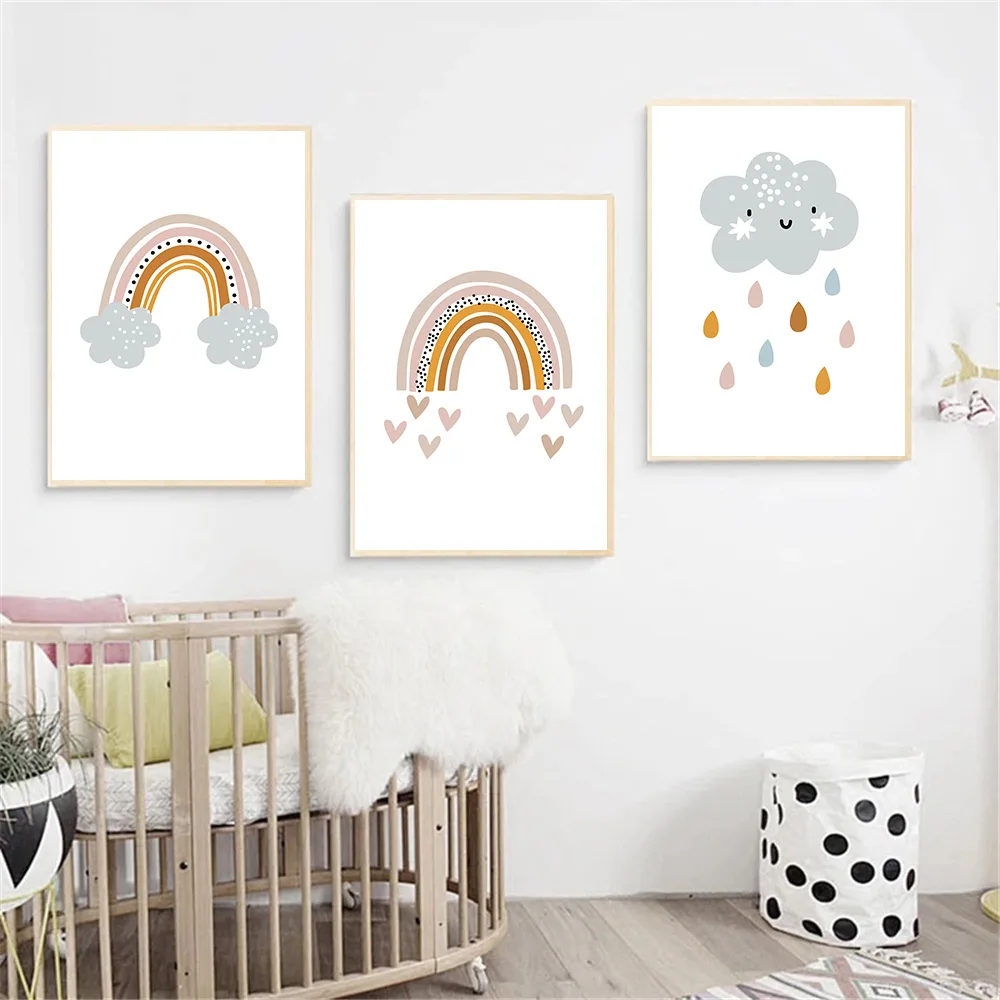 Детские плакаты и принты с изображением радуги облака сердца стены рисунки для