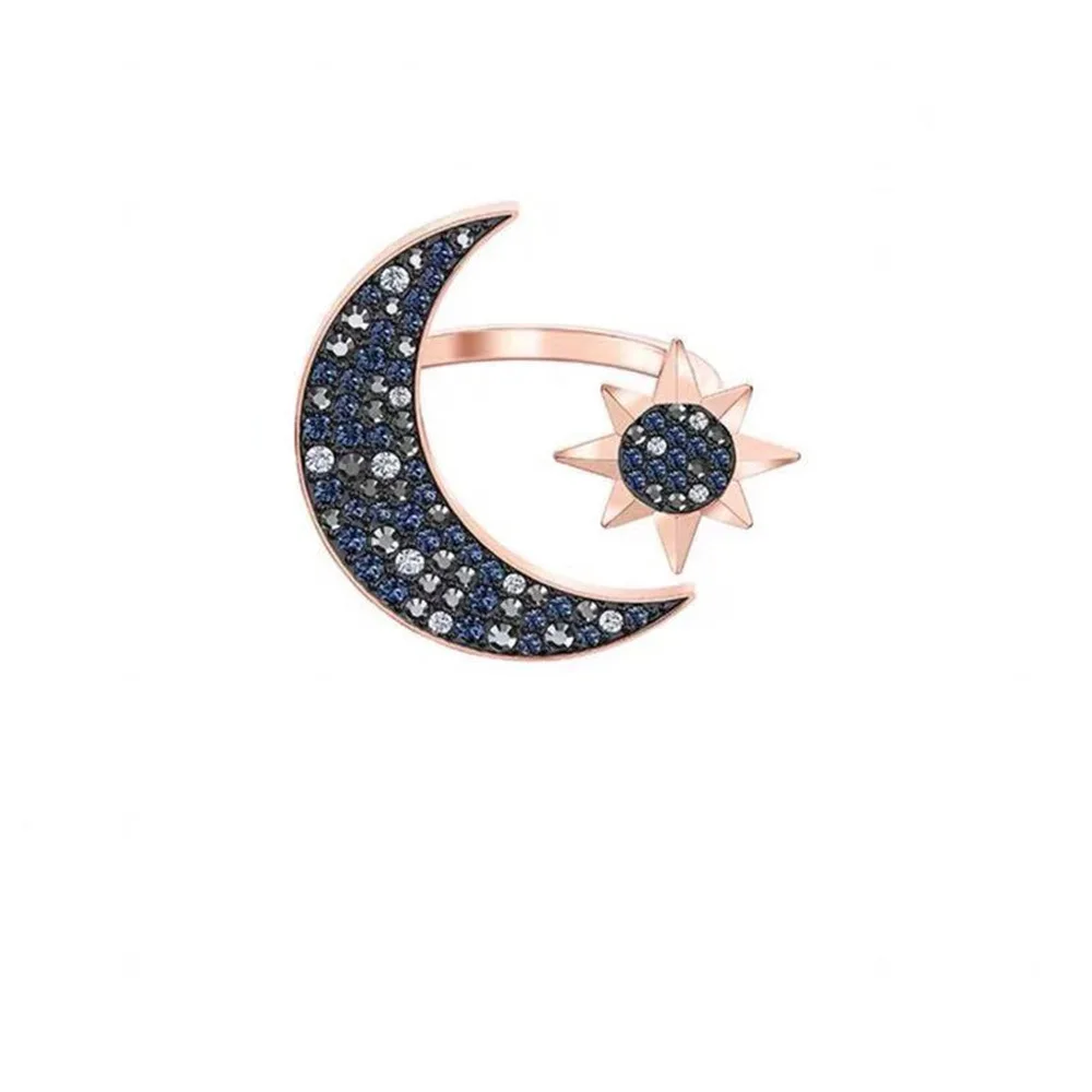 

Swa1:1 Fashion Jewelry Charm Crystal Moon Star Clover Grass Fox Daisy Feather Ring High Quality Opening Adjustment Women's Ring