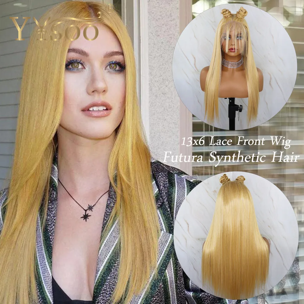 Длинные шелковистые прямые синтетические волосы YYsoo 13x6 для женщин парики из