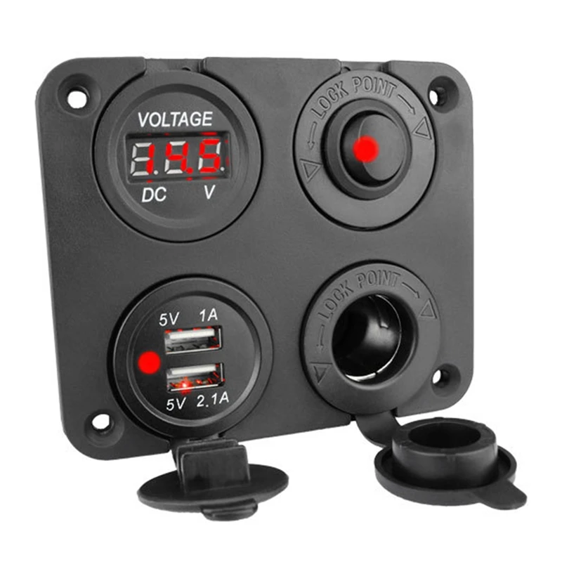 

Switch Panel Dual USB Charger Cigarette Lighter Socket Voltmeter For Car Boat Marine RV Truck LED Charger Car Accessories
