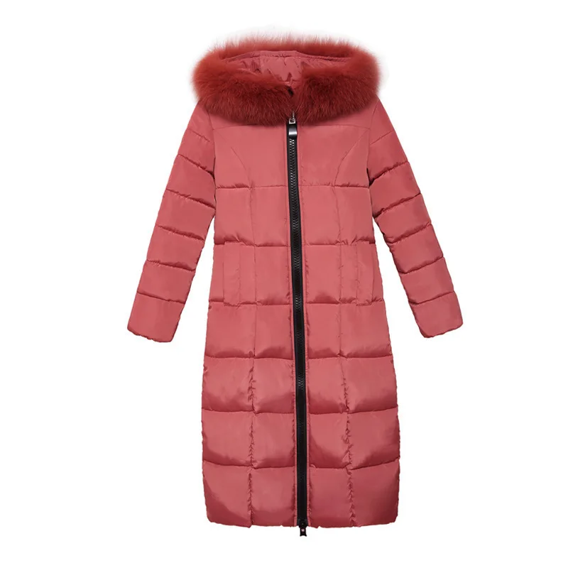 Свободное зимнее длинное пальто с меховым капюшоном для женщин парка Feminina