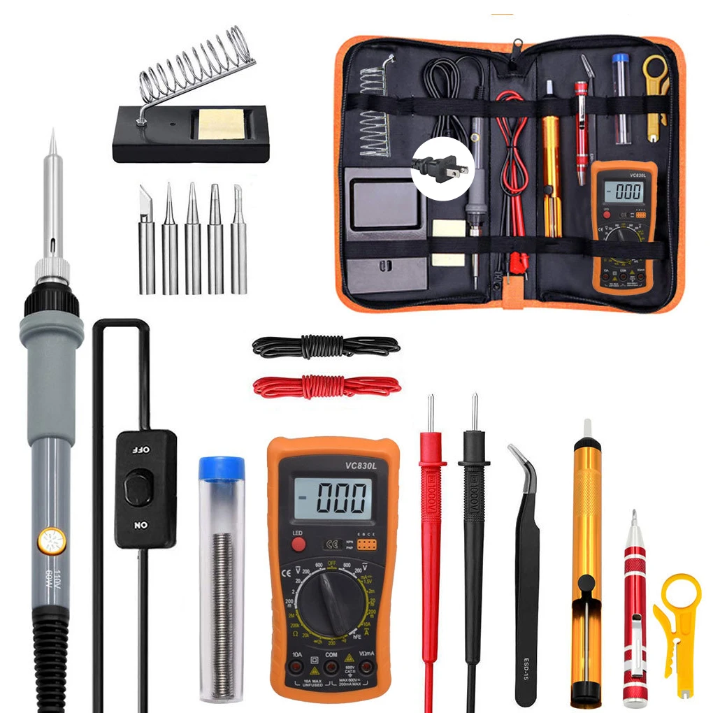 

19pcs/set Electric Soldering Iron Kit 220V 60W Weld Heater Set DIY Portable Repairing Hand Tools with Multimeter US/EU Plug
