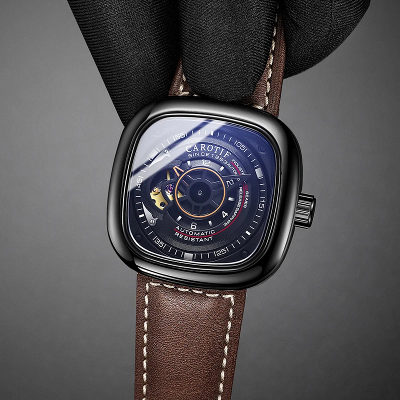 

relojes hombre CAROTIF Automatic Watches Mens Military Square Waterproof Mechanical Watch Men Sports Clock Male horloges mannen