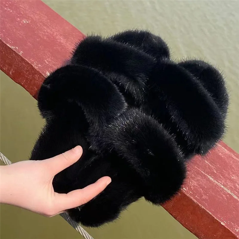 

Casual Shoes Spring 2021 Women's Sandals Mink Slippers 100% Real Mink Slippers Flat Shoes Casual Shoes