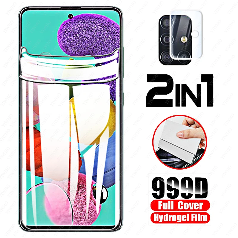 

2 In 1 Full Glue Coverage for Samsung Galaxy a51 5G 4G Hydrogel Screen Protector Soft Film HD Clear Tempered Glass Camera Lens