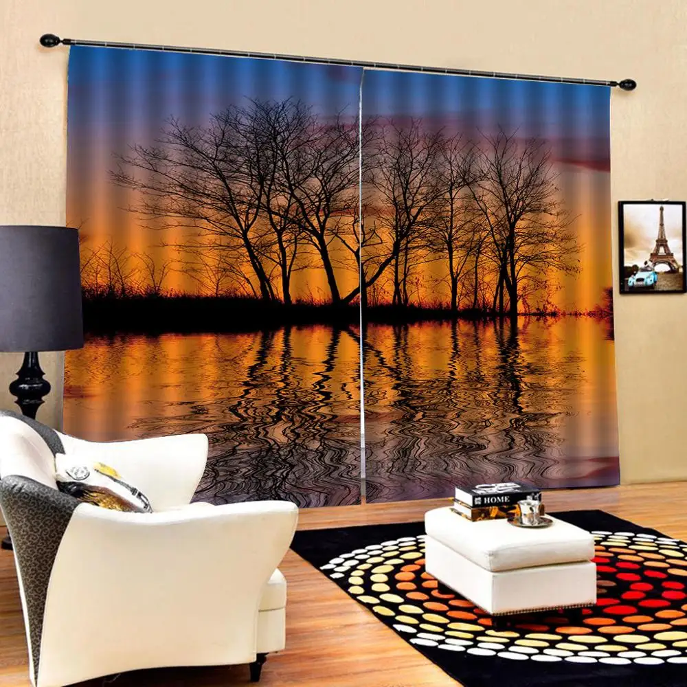 

Роскошные затемненные 3D оконные шторы для гостиной шторы с изображением заката Пейзаж шторы s