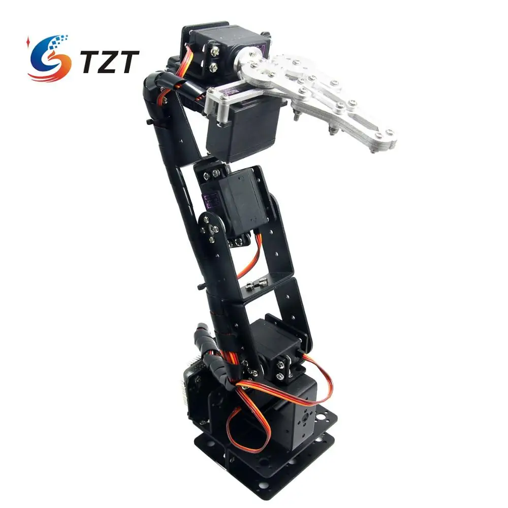 

TZT Robot 6 DOF Aluminium Clamp Claw Mount kit Mechanical Robotic Arm with Metal Servo Horn