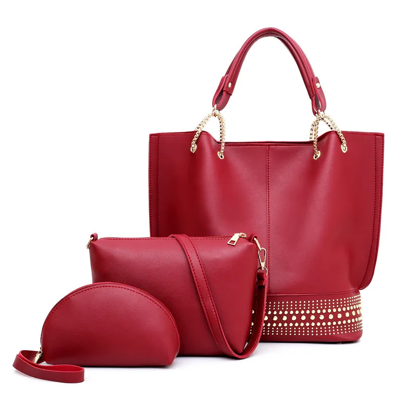 

Cross-border three-piece set 2021 new retro rivet shoulder bag atmospheric personality handbag one generation