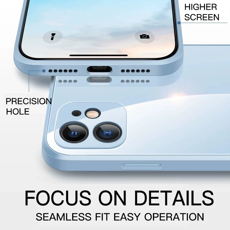 For iPhone 11 12 Pro Max Mini XR XS X 8 7 6 6S Plus SE 2 2020 Case Liquid Square Tempered Glass Shockproof Soft Frame Back Cover | Мобильные