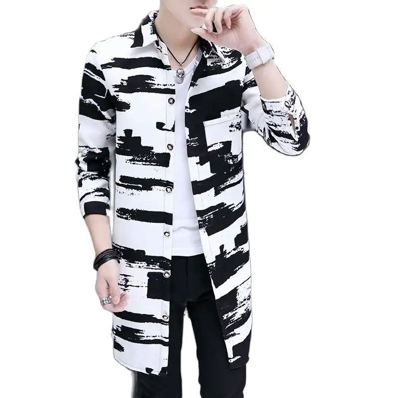 

Autumn New Men's Trench Long Jacket Korean Style Fashion Solid Slim Fit Windbreaker Outdoor Casual Trench Coat Male