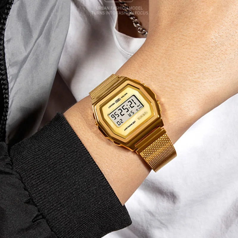 

Men LED Digital Watch Casual Sports Wristwatch 2Time 5 Alarm 3ATM Waterproof Stainless Steel Strap Backlight Reloj Hombre SKMEI