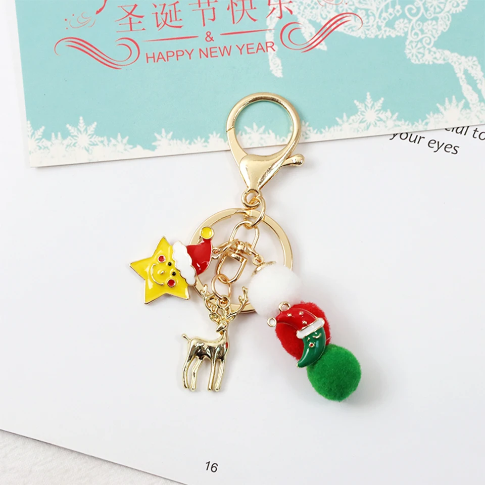 

Cute Luxury Christmas Lovers' Keychains Santa Claus Plush Balls Pendant Car Keys Bag Decor Charms for Airpods case Keyring New