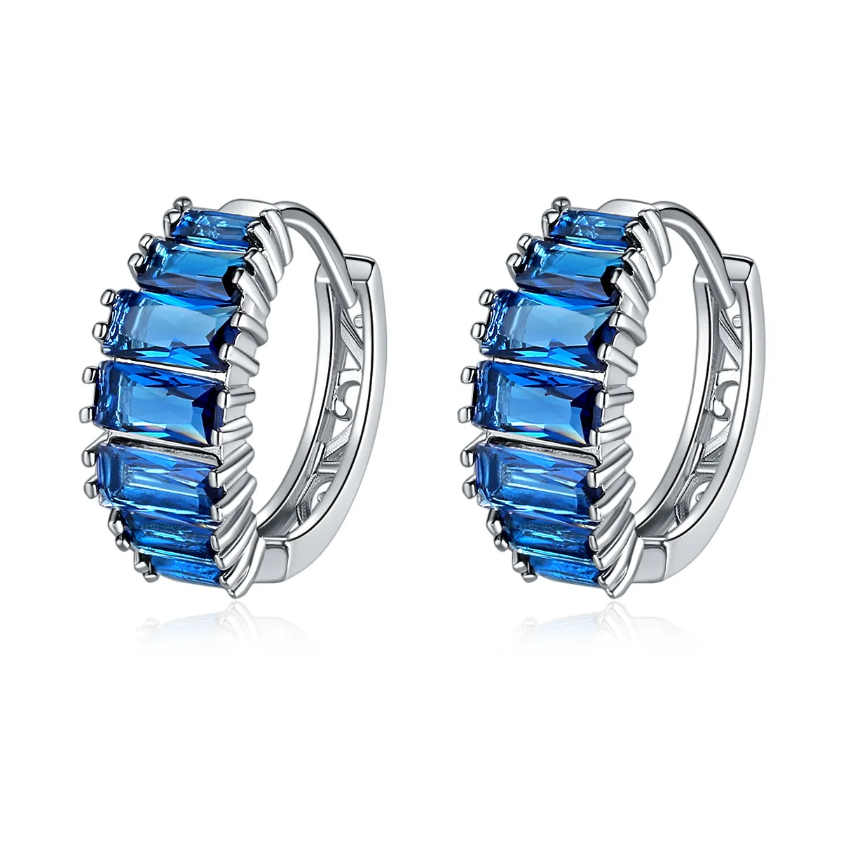 

2021 New Luxury Blue Silver Color Halo Earrings for Women Anniversary Gift Jewelry Wholesale E6490