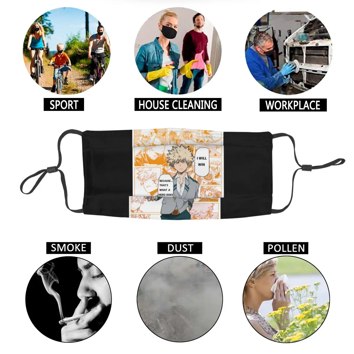 

Bakugo Katsuki Boku No Hero Academia Unisex Reusable Face Mask Anime Dustproof Protection Cover Respirator