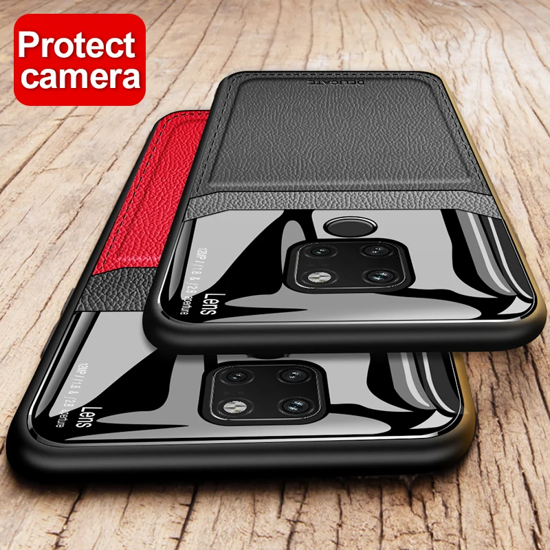 for huawei mate 20 phone case pu leather mirror plexiglass silicone shockproof bumper for huawei mate 10 20 30 40 pro back cover free global shipping