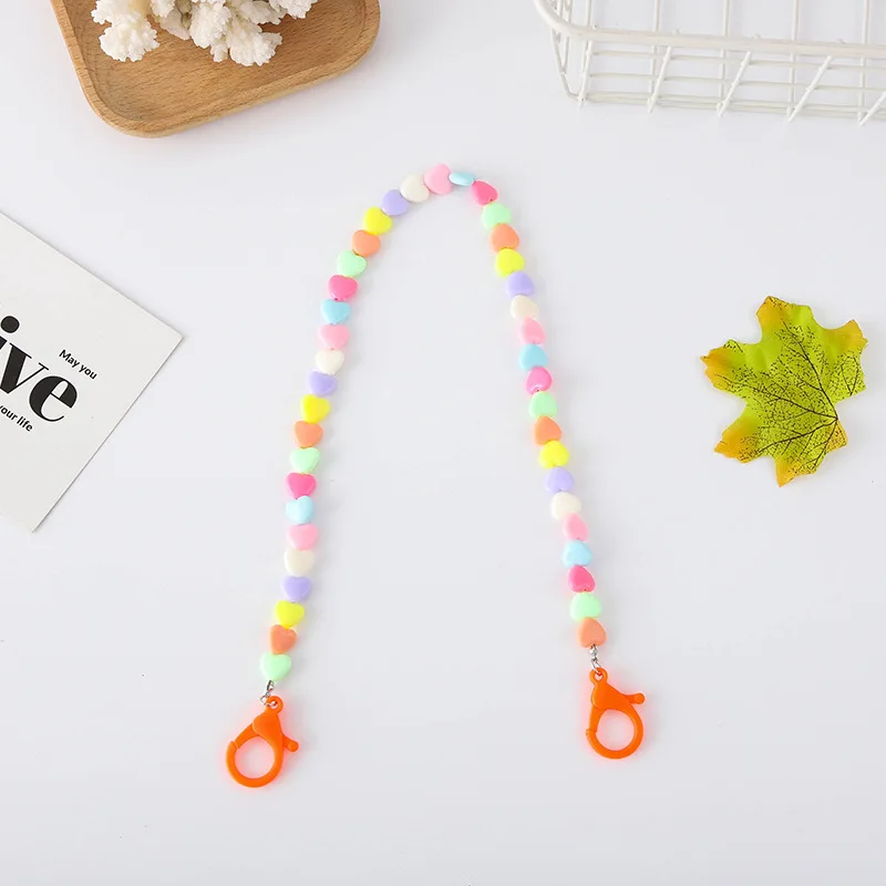 

Acrylic Rainbow Colorful Cute Heart Beaded Chain Face Mask Holder Lanyard Eyeglass Anti-Lost Strap Necklace String Accessary