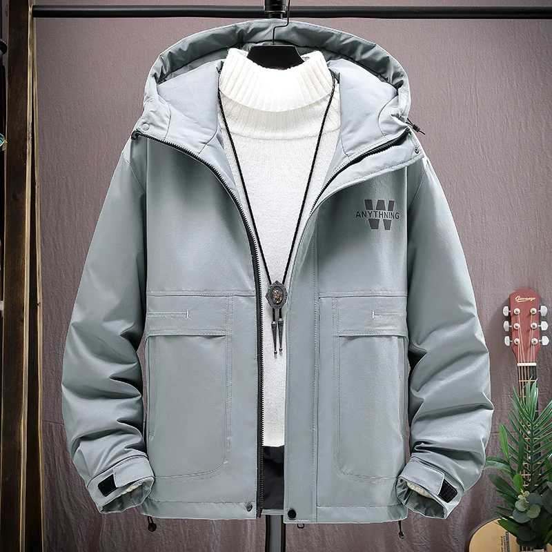 Fashion 2022 Autumn Winter Mens Hooded Cotton-Padded Jacket Parkas Outwear Thick Warm Coat Reflective Printed Solid Top Clothing