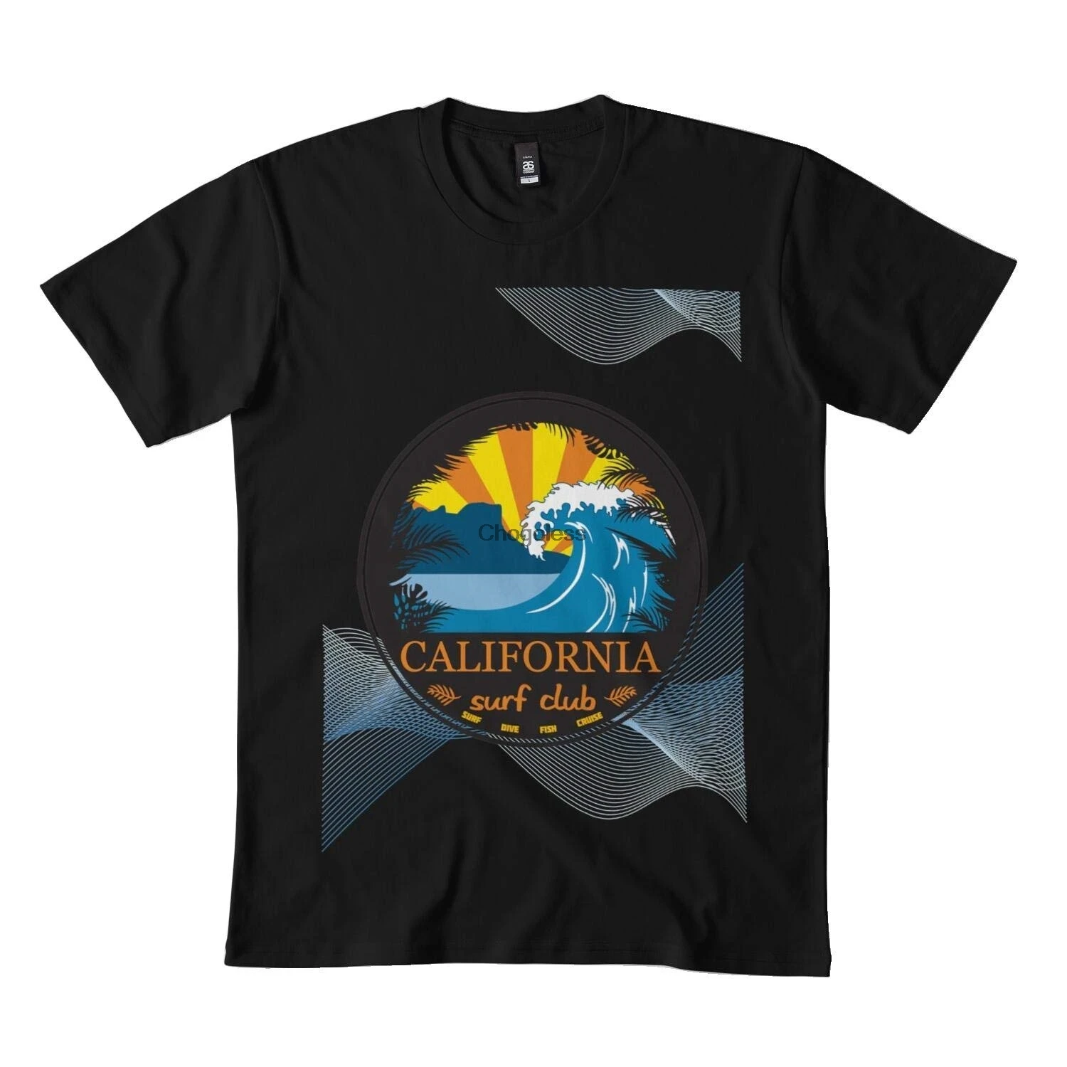 Классическая черная футболка для серфинга клуба Калифорния|Мужские футболки| |