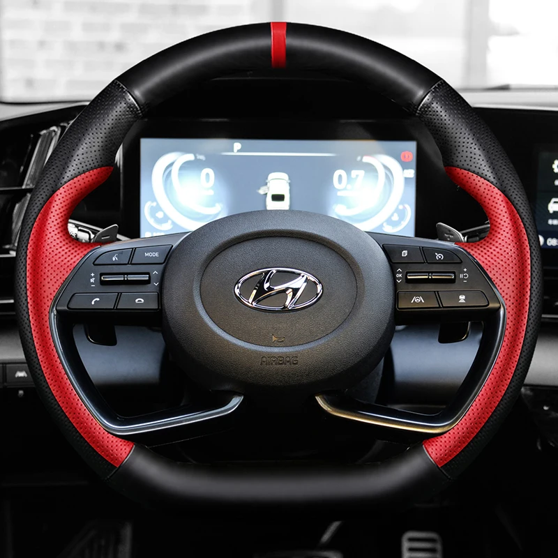 

DIY hand-stitched carbon fiber leather car steering wheel cover for Hyundai Elantra Lafesta Sonata ix35 Mistra Elantra Tucson