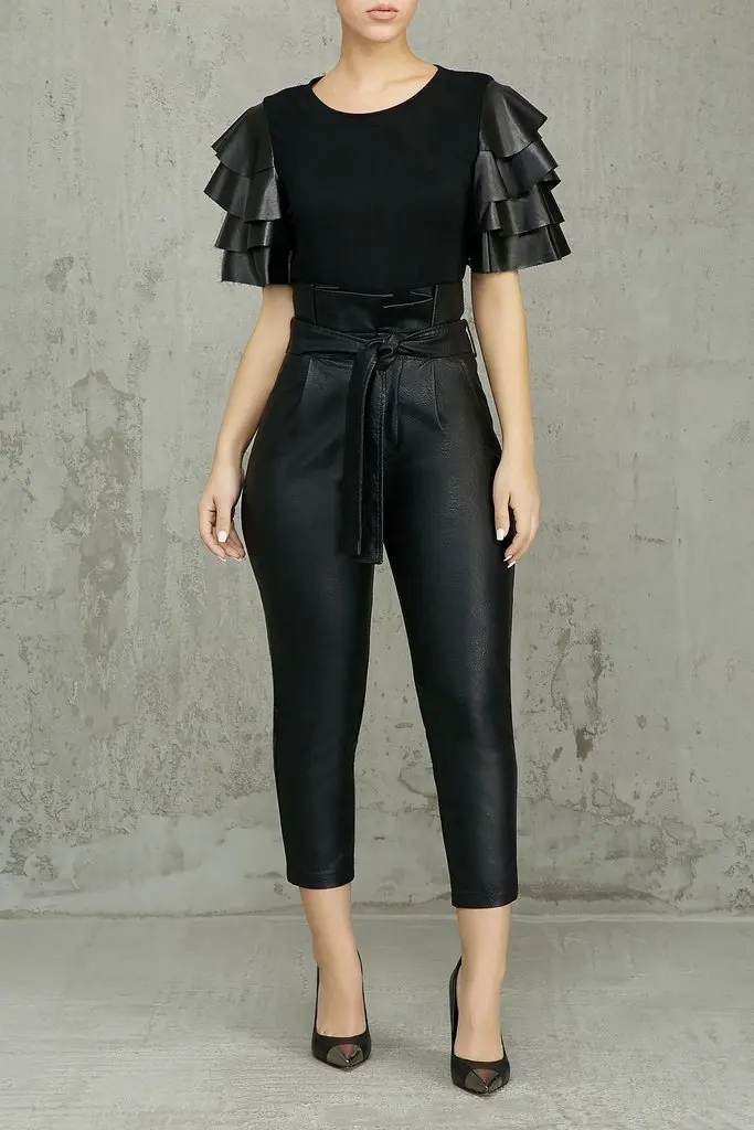 Леггинсы женские из искусственной кожи блестящие узкие брюки Слаксы экокожи с