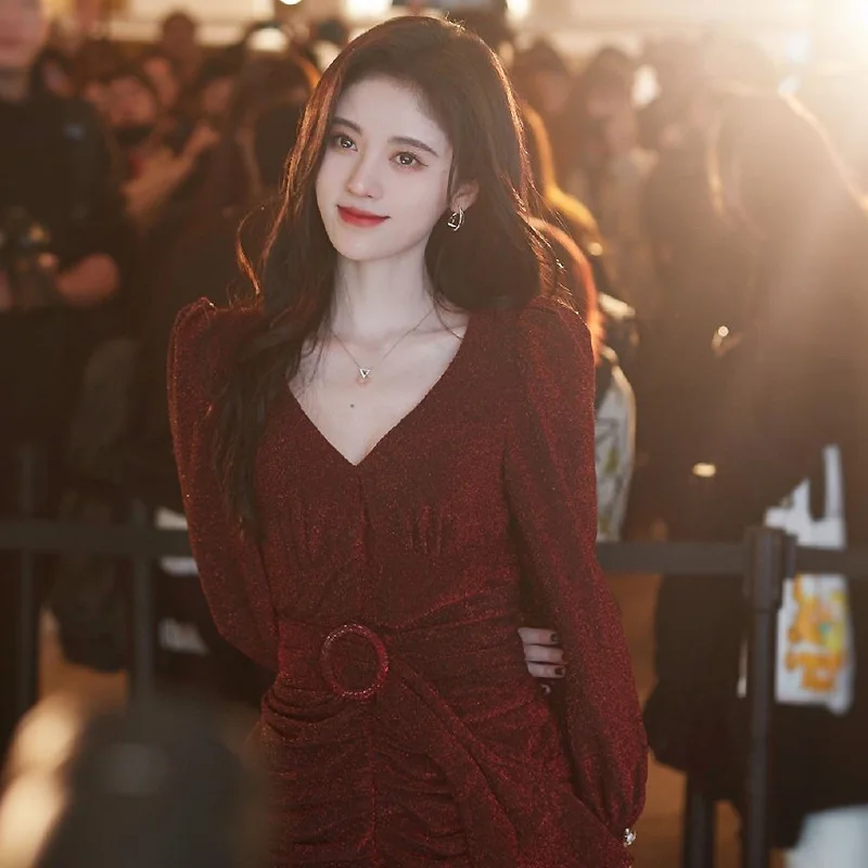 

2021 Autumn New Ladies V-neck Retro Slimming Hip Skirt Dress Dress Dress Sexy Dress