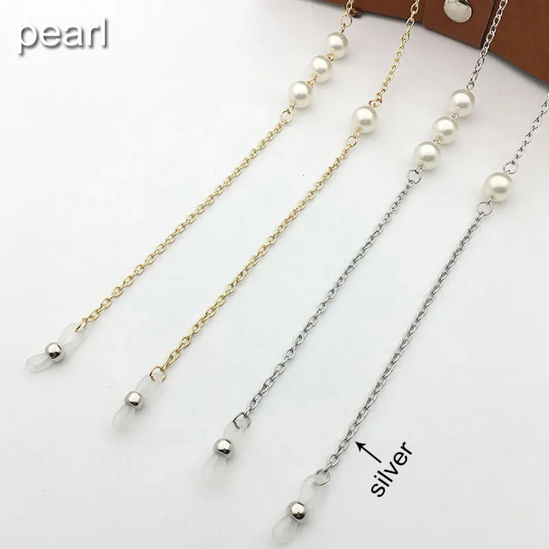 pearl silver Винтажные цепочки для солнцезащитных очков, женские и мужские жемчужные цепочки для очков из нержавеющей стали, ремешок на шею, цепочка для очков с бусинами для чтения - Цвет: pearl silver