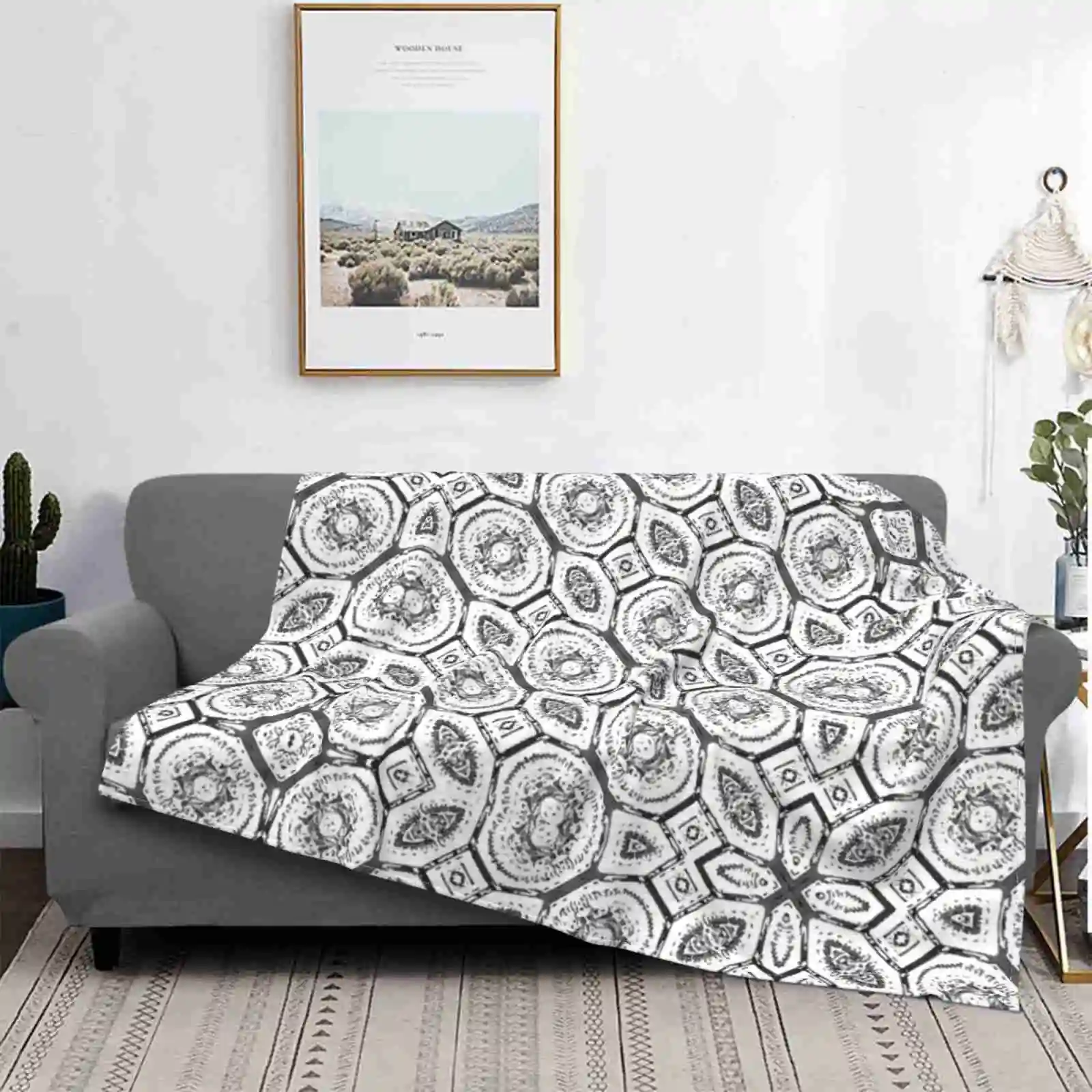

Black And White Baroque Ornate Print Pattern Air Conditioning Blanket Soft Warm Light Thin Blanket Pattern Mosaic Black And