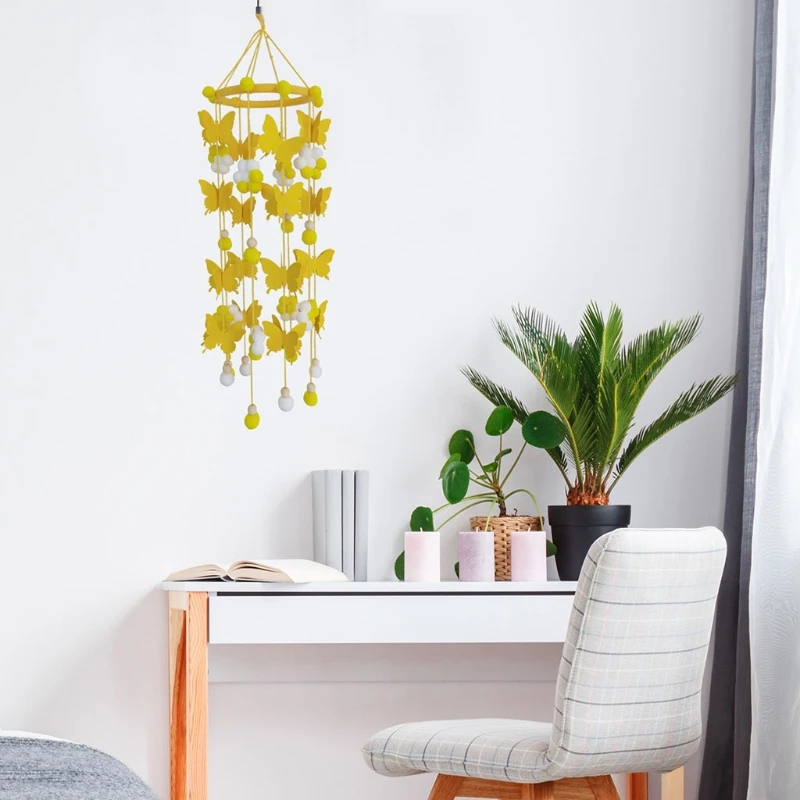 Carill&oacute;n de viento para cuna de beb&eacute;, Bola de Pelo de mariposa, sonajero, colgante para cuna de reci&eacute;n nacido, decoraci&oacute;n para habitaci&oacute;n G2AE-3