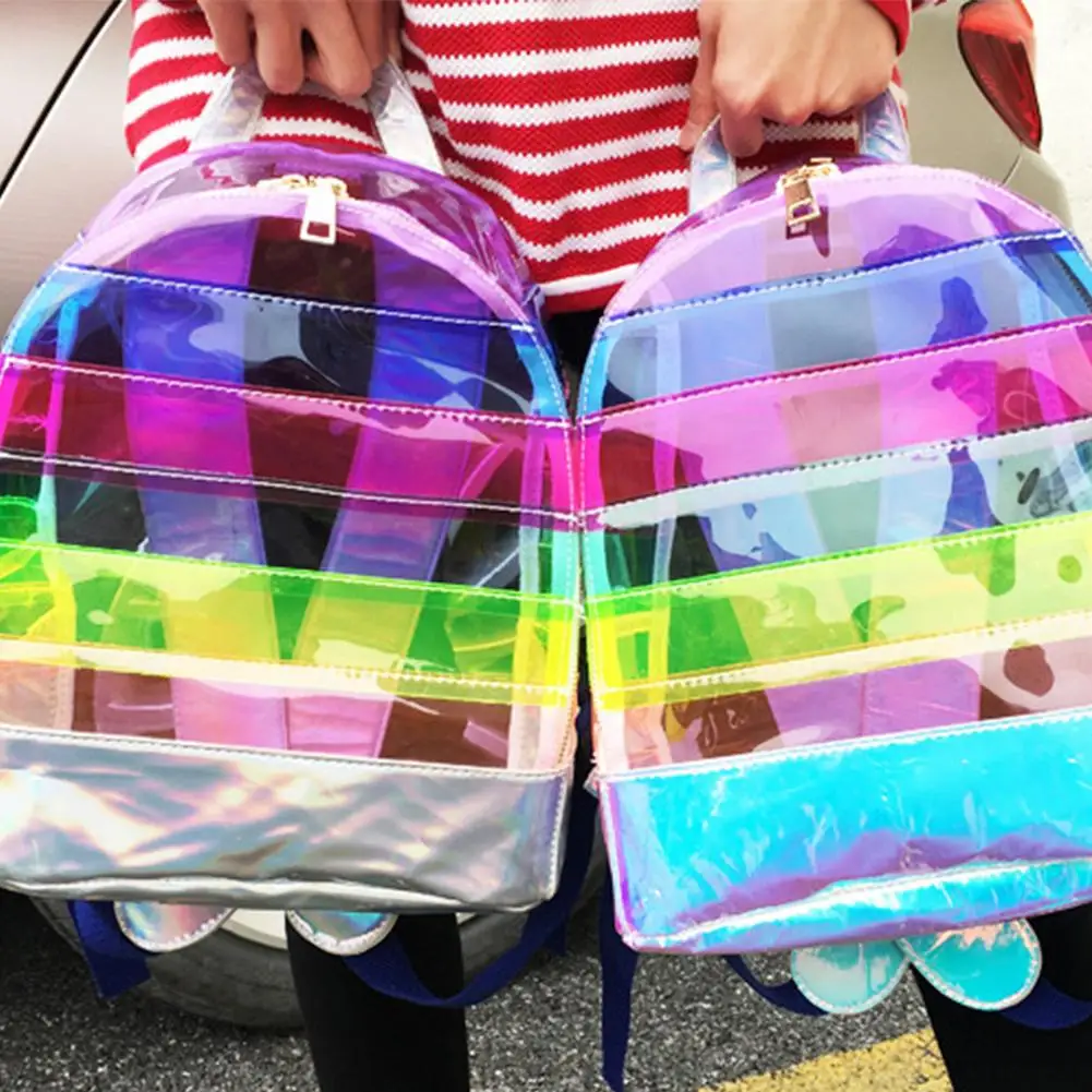 Clear Rainbow Backpack Heavy Duty PVC Transparent Backpack with Reinforced Straps Kids Boys Girls School Bags