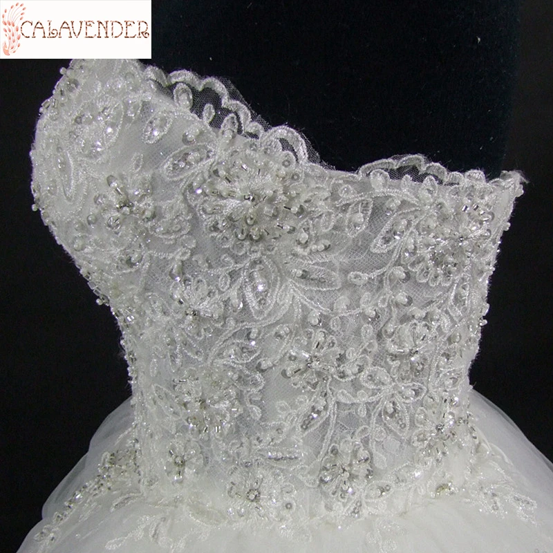 

White Ball Gown Wedding Dresses Lace Appliques Crystals Beaded vestido de noiva princesa Floor Length Bride Dress
