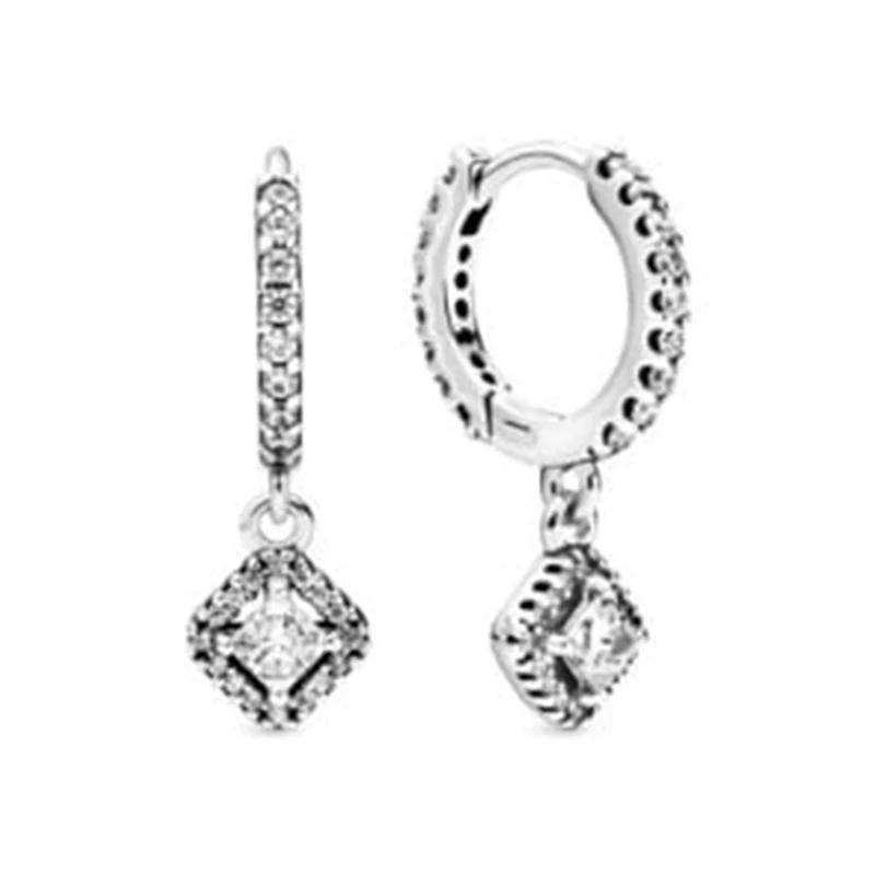 

Square Sparkling Hoop Earrings 100% 925 Sterling Silver Square Sparkling Earring For Fashion Women Jewelry Gift