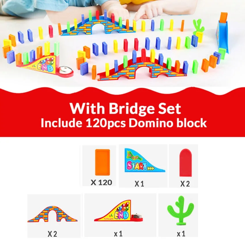 Bridge set Домино Автоматическая игрушка для укладки Электрический поезд игровой набор домино Штабелируемый автомобиль для детей DIY Развивающие игрушки Рождественские позолоченные для детей - Color: Bridge set