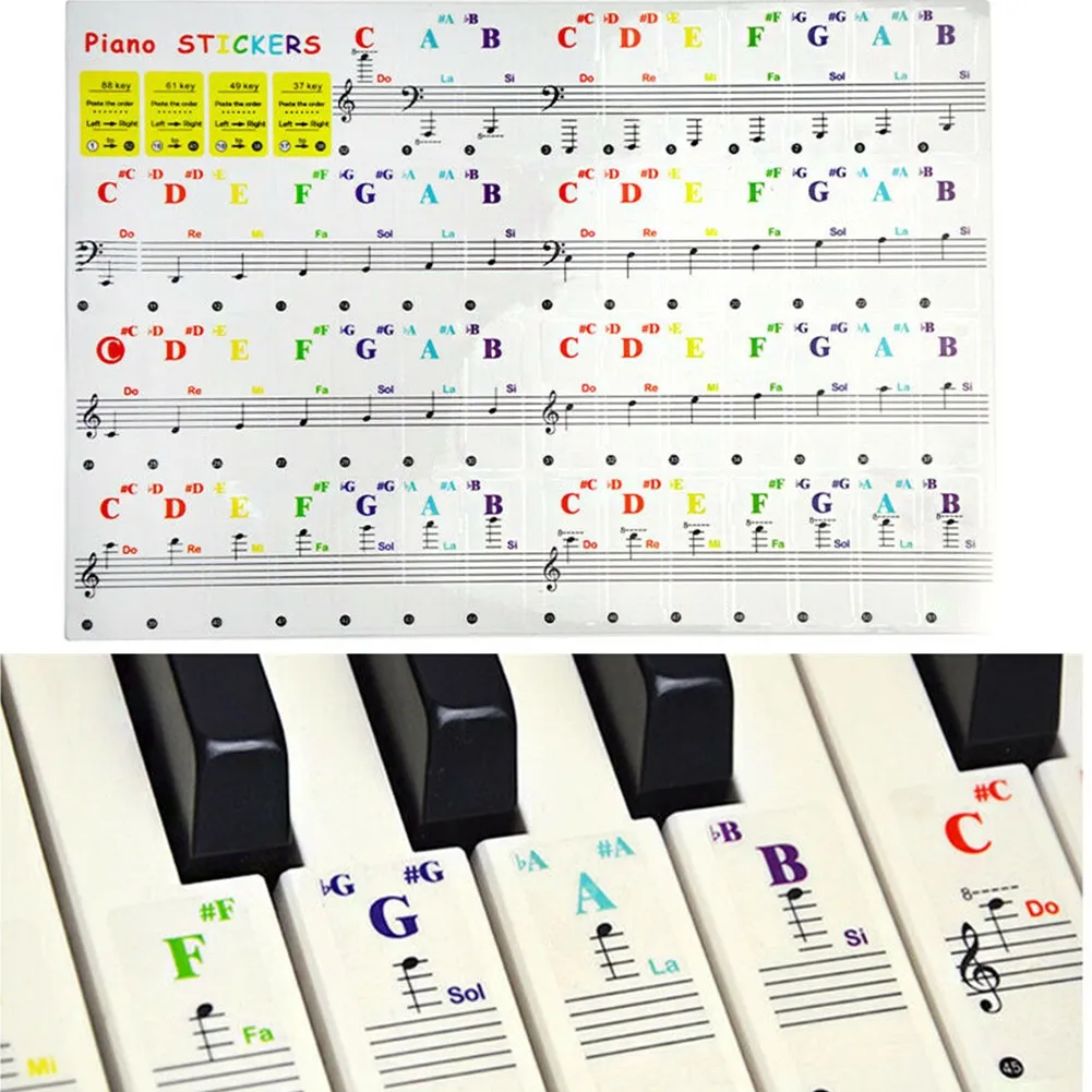 

37/49/3,5-клавишная цветная наклейка для клавиатуры, электронная клавиатура, пианино, стикер для нот, символ для белой клавиши
