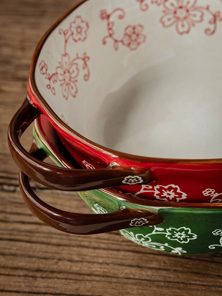 Новая керамическая десертная чаша с вишневым узором и ручкой бытовая креативная