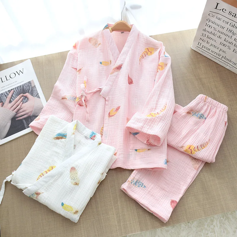 

Children Cotton Gauze Pajamas Autumn Kimono for Boys and Girls Casual Printing Pajamas Soft and Comfortable 2 Piece Home Clothes