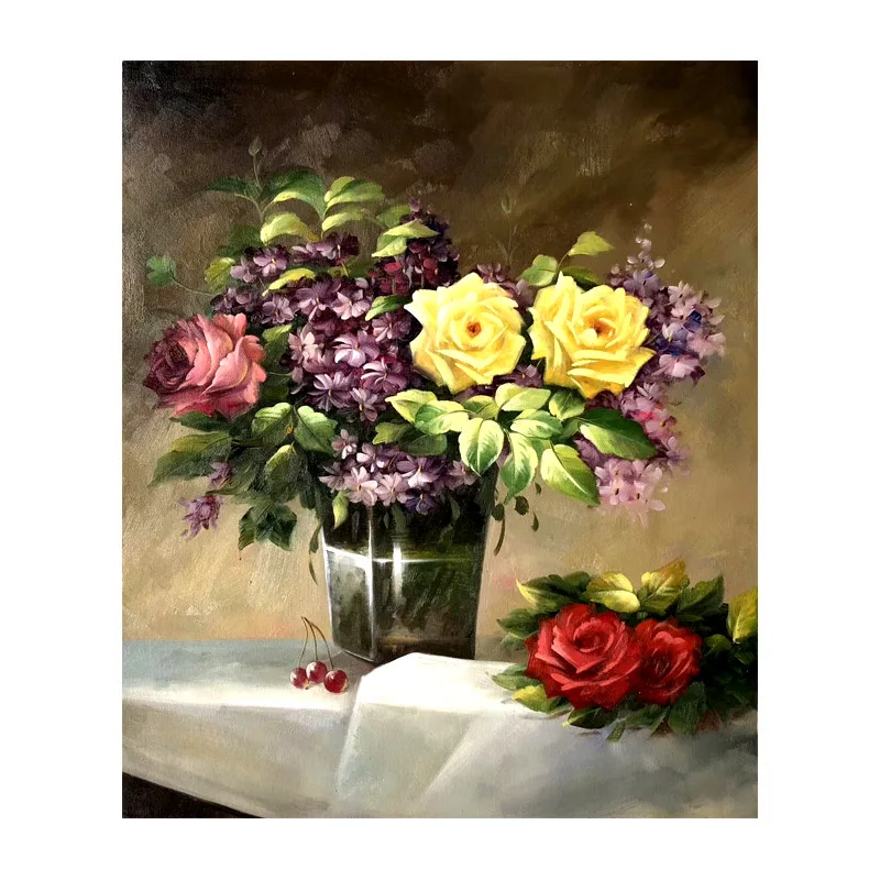 Goede Kowell 100% Handgeschilderd Klassieke Bloem Olieverfschilderij Art Gift Home Decor Woonkamer Muur Art Frameloze Foto